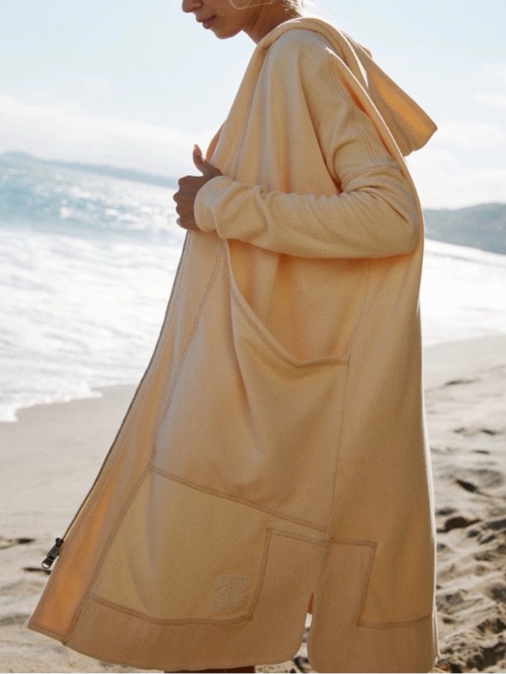 Free People Long Hooded Cardigan in Pale Peach